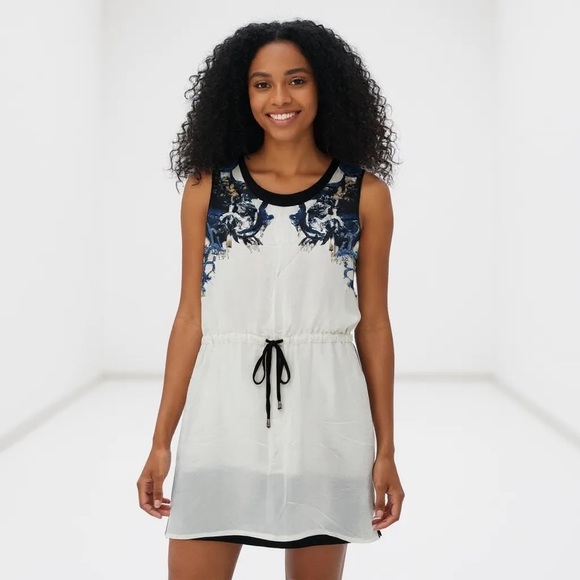 LIANG E LIANG YING Size L Ivory Blue Silky Blue Abstract Print Dress R $95 - Picture 12 of 12